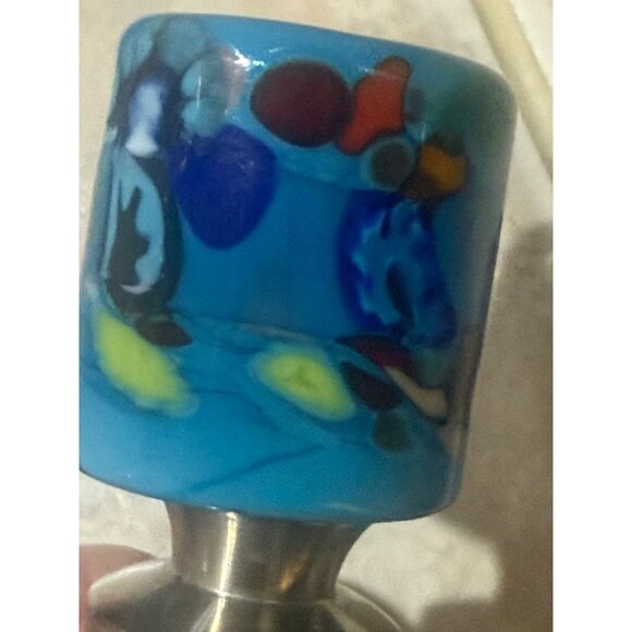 Murano Glass Wine Bottle Stopper With Multicolor Millefiori Design & Stainless S - Picture 4 of 9